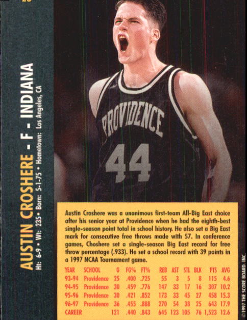 1997 Score Board Rookies #23 Austin Croshere back image