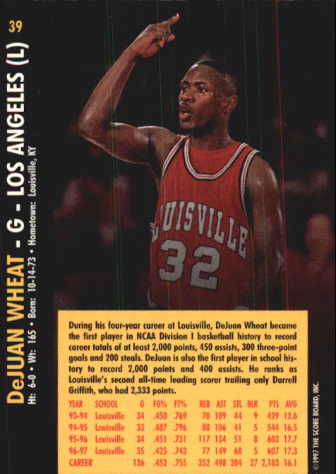 1997 Score Board Rookies #39 DeJuan Wheat back image