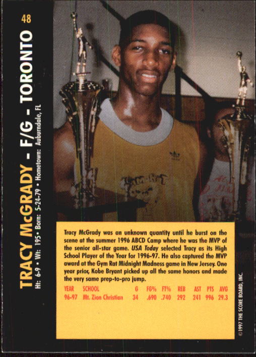 1997 Score Board Rookies #48 Tracy McGrady back image