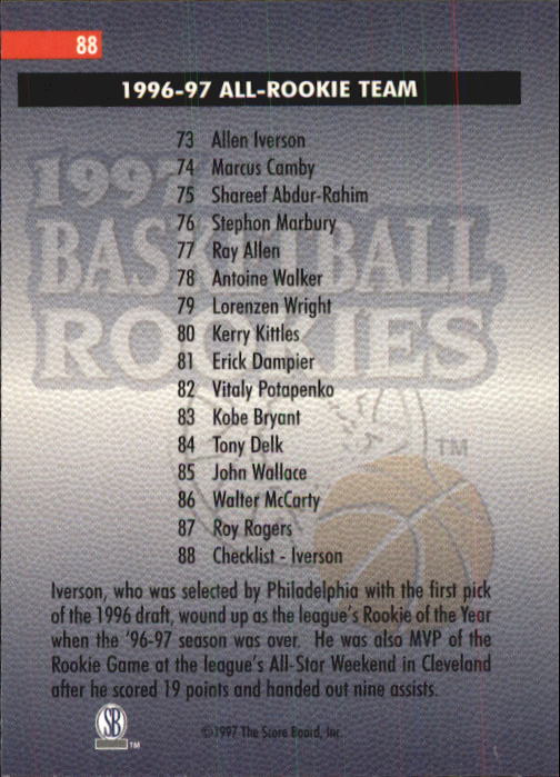 1997 Score Board Rookies #88 Allen Iverson ART CL back image