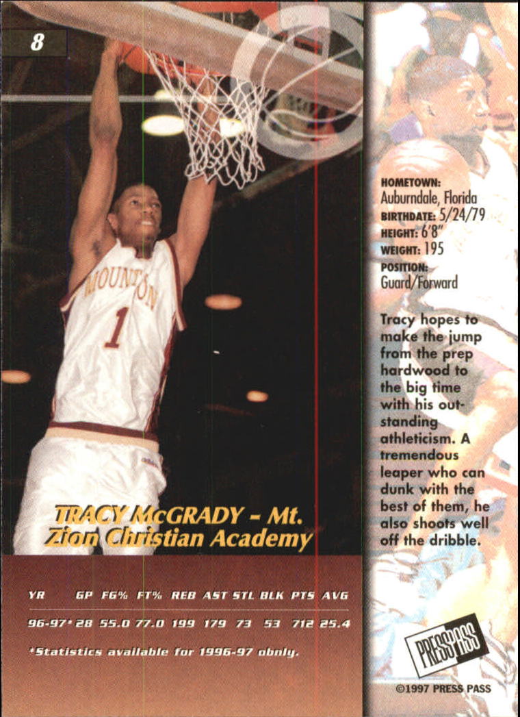 1997 Press Pass #8 Tracy McGrady back image