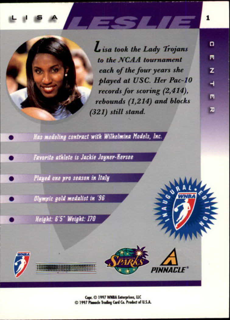1997 Pinnacle Inside WNBA #1 Lisa Leslie RC back image
