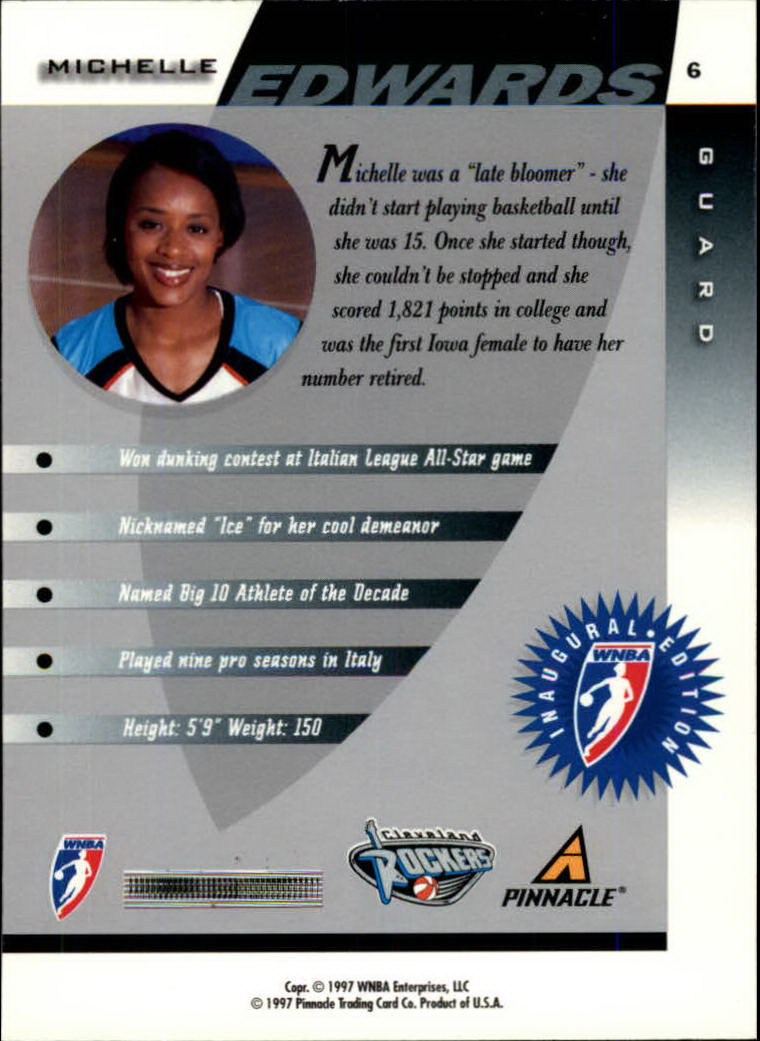 1997 Pinnacle Inside WNBA #6 Michelle Edwards RC back image