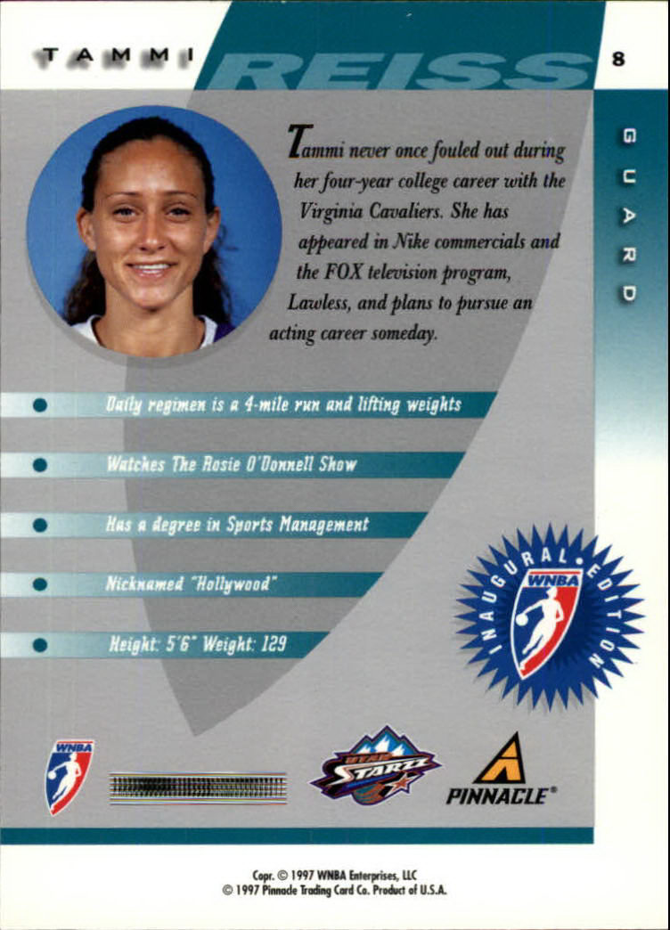 1997 Pinnacle Inside WNBA #8 Tammi Reiss RC back image