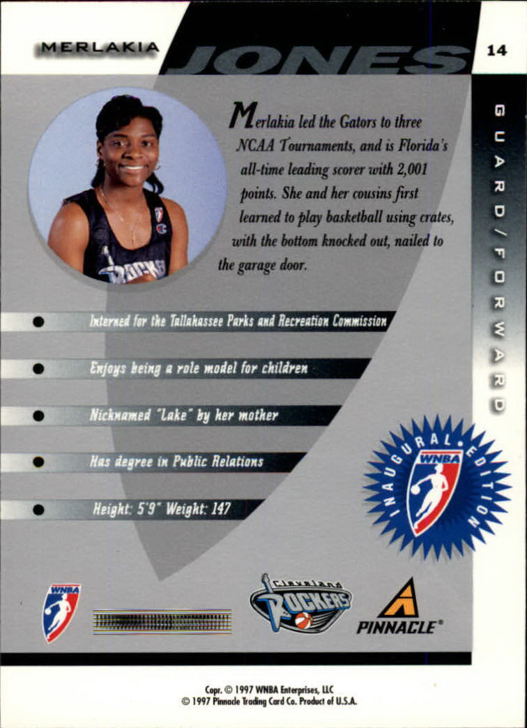 1997 Pinnacle Inside WNBA #14 Merlakia Jones RC back image
