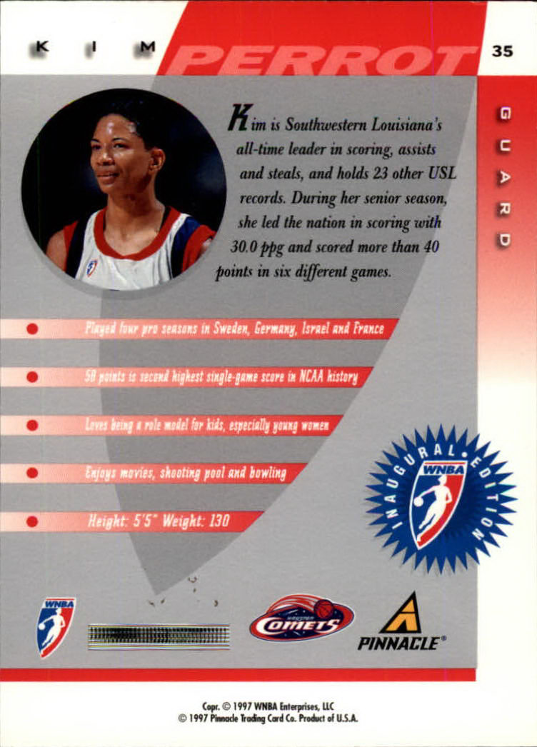 1997 Pinnacle Inside WNBA #35 Kim Perrot RC back image