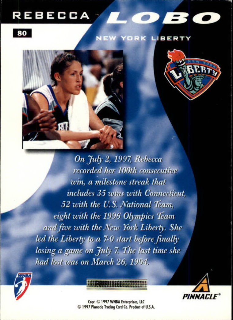 1997 Pinnacle Inside WNBA #80 Rebecca Lobo SG back image