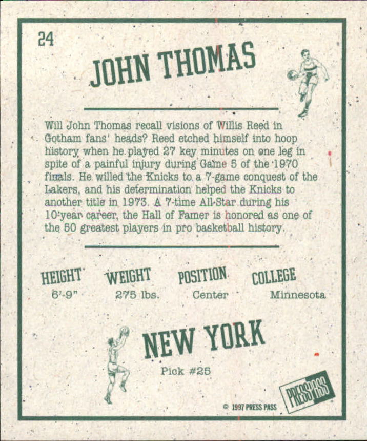 1997 Press Pass Double Threat Retroactive #RA24 John Thomas back image