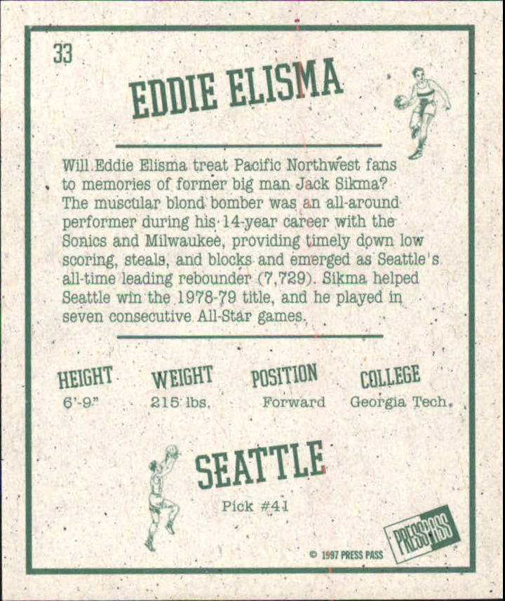 1997 Press Pass Double Threat Retroactive #RA33 Eddie Elisma back image