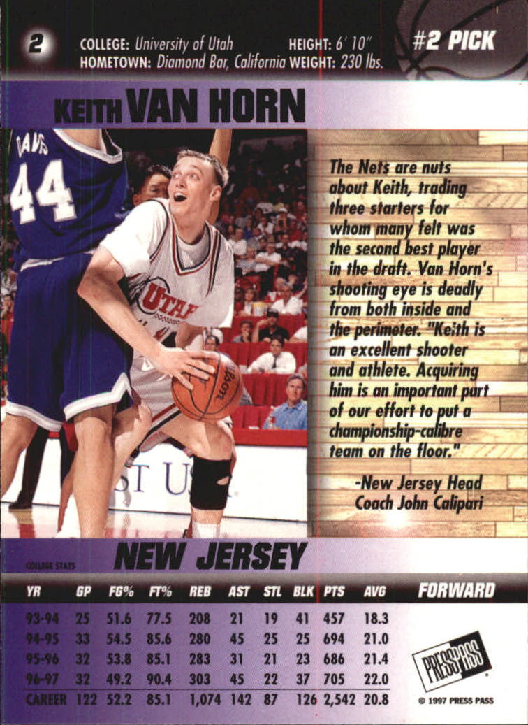 1997 Press Pass Double Threat Silver #2 Keith Van Horn back image