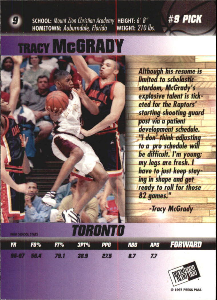 1997 Press Pass Double Threat Silver #9 Tracy McGrady back image