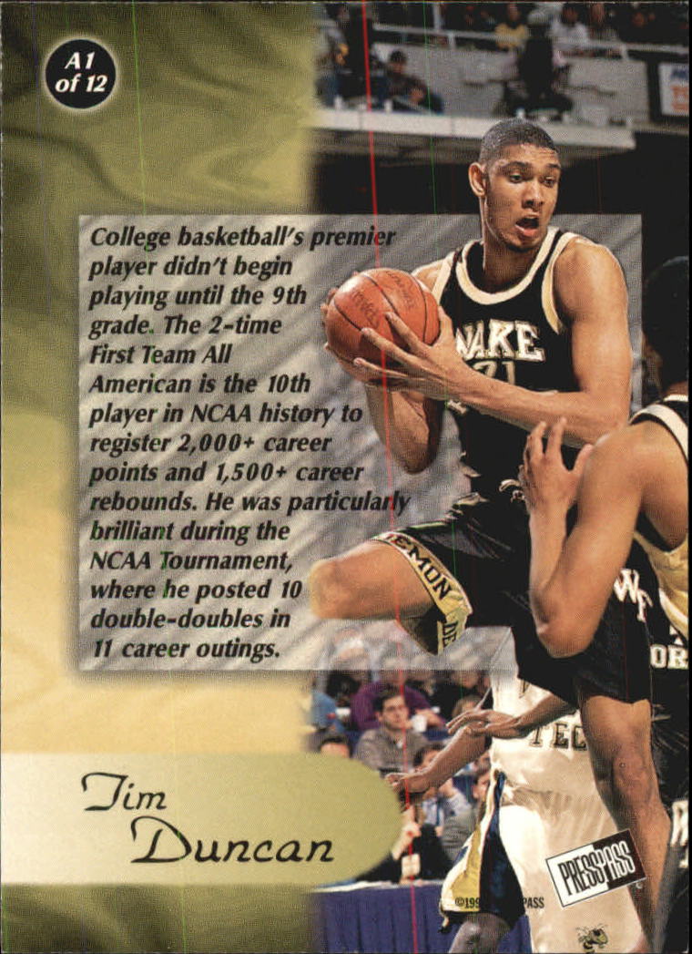 1997 Press Pass All-American #A1 Tim Duncan back image