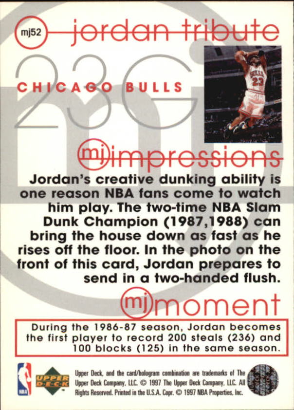 1997 Upper Deck Michael Jordan Tribute #MJ52 Michael Jordan IMP back image