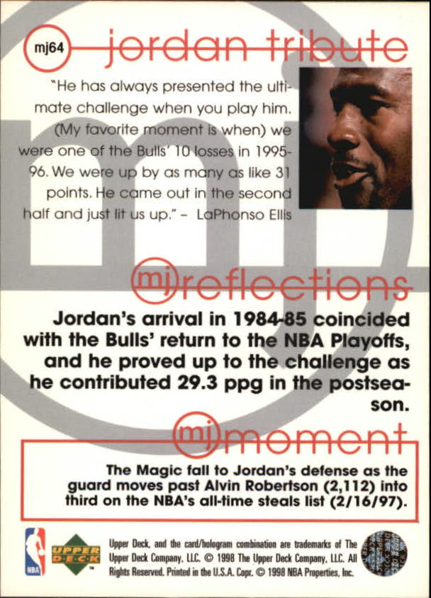 1997 Upper Deck Michael Jordan Tribute #MJ64 Michael Jordan REF back image