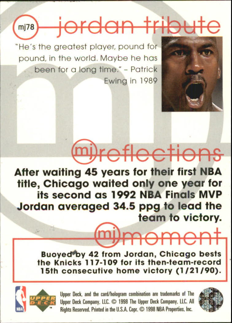 1997 Upper Deck Michael Jordan Tribute #MJ78 Michael Jordan REF back image