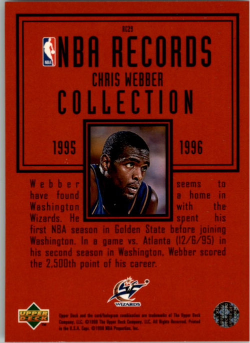 1997-98 Upper Deck Records Collection #RC29 Chris Webber back image