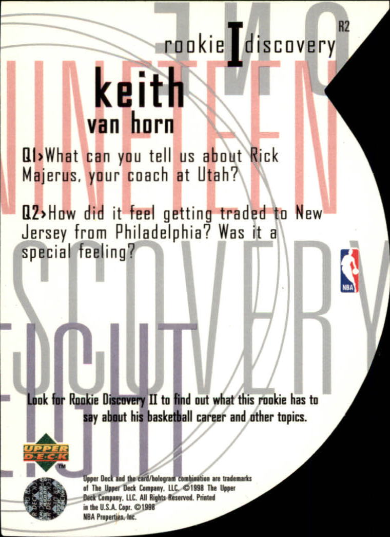 1997-98 Upper Deck Rookie Discovery 1 #R2 Keith Van Horn back image