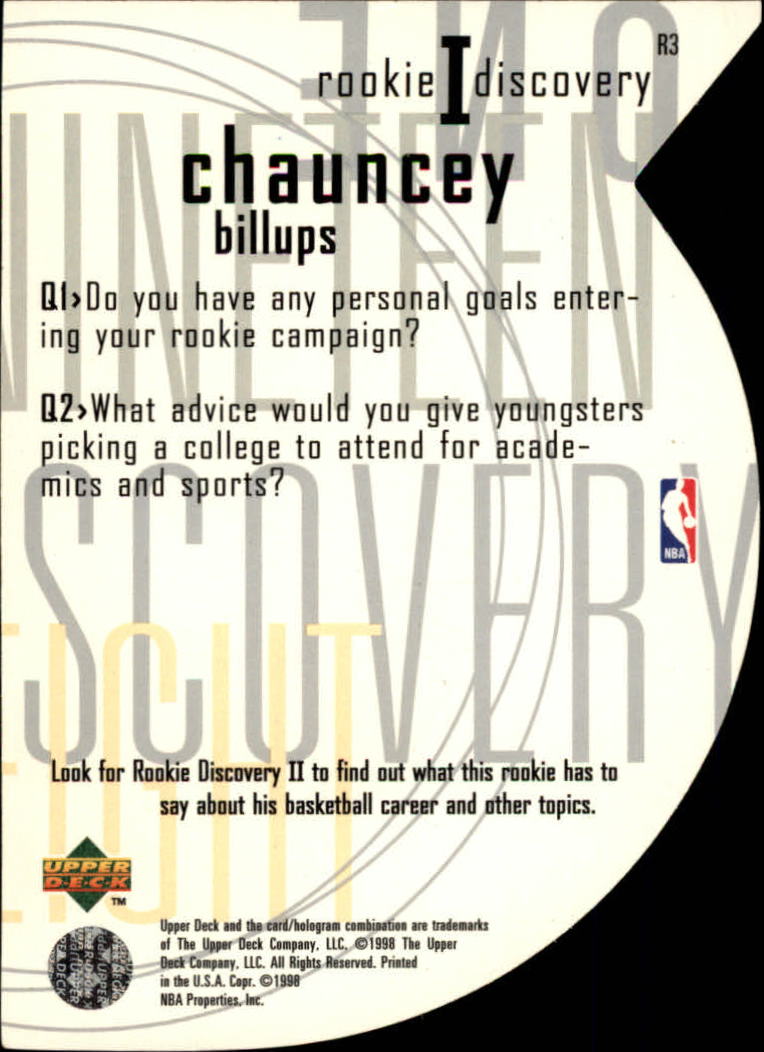 1997-98 Upper Deck Rookie Discovery 1 #R3 Chauncey Billups back image