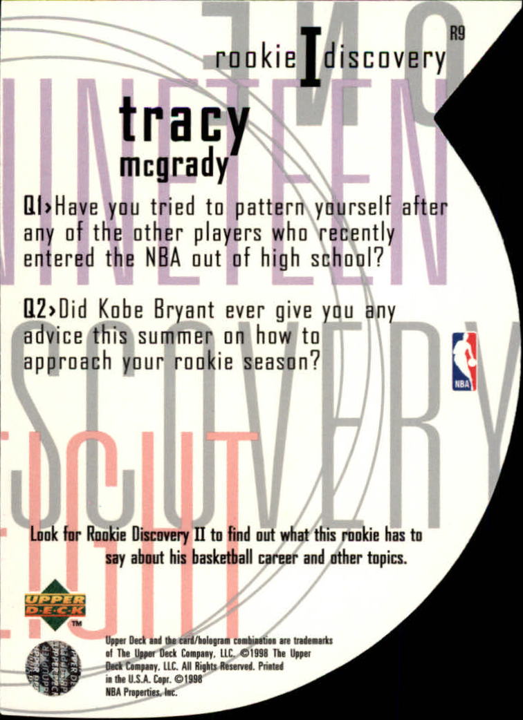 1997-98 Upper Deck Rookie Discovery 1 #R9 Tracy McGrady back image