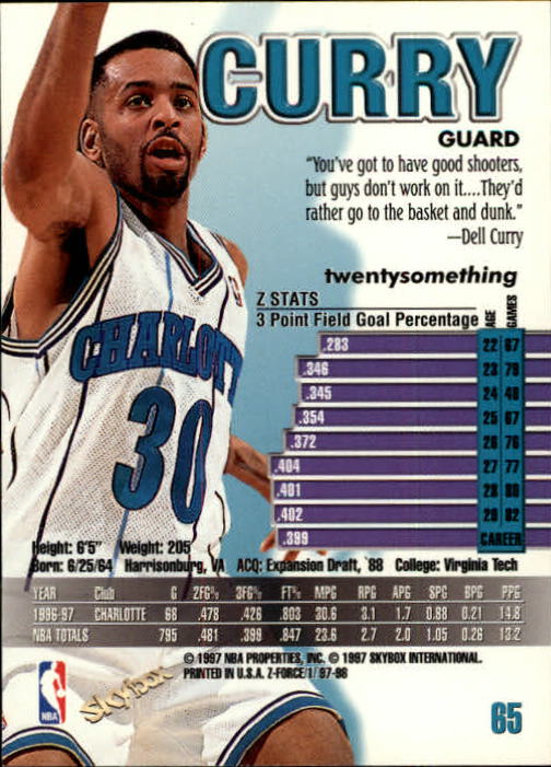 1997-98 Z-Force #65 Dell Curry back image