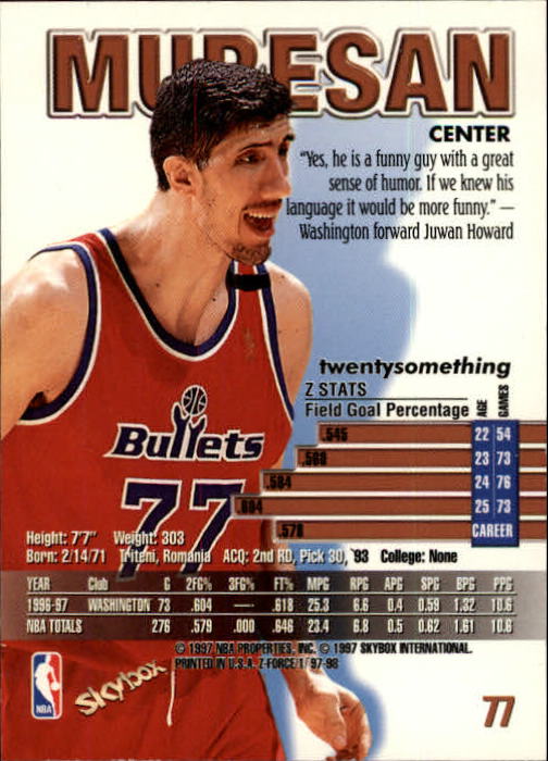 1997-98 Z-Force #77 Gheorghe Muresan back image