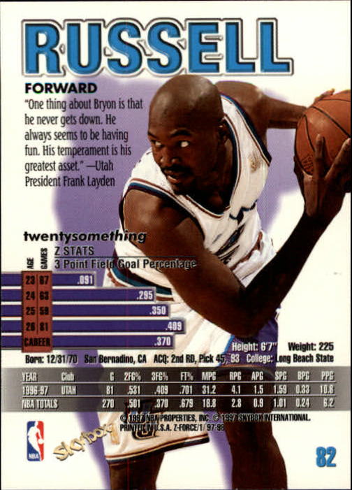 1997-98 Z-Force #82 Bryon Russell back image