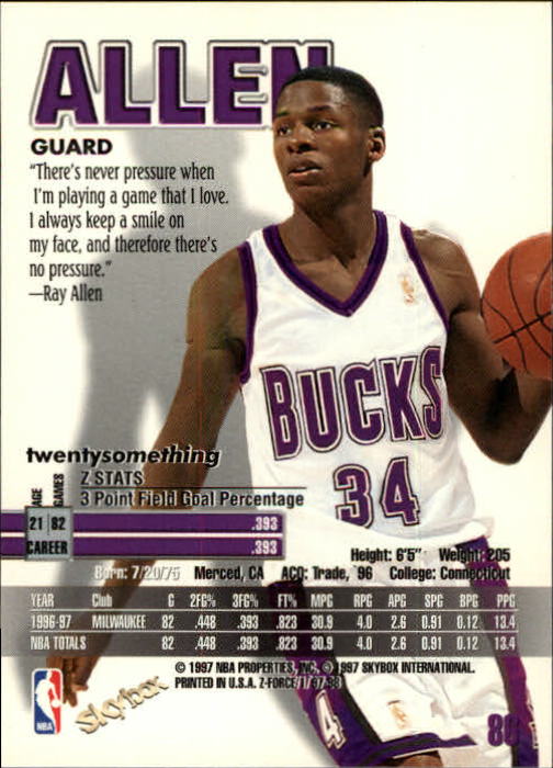 1997-98 Z-Force #86 Ray Allen back image