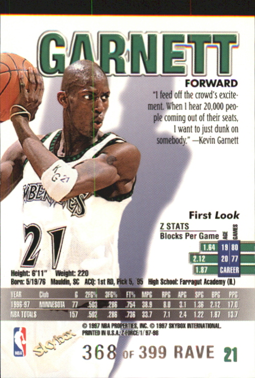 1997-98 Z-Force Rave #21 Kevin Garnett - NM-MT+