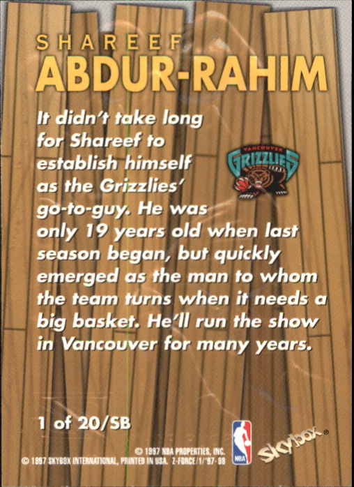 1997-98 Z-Force Super Boss #1 Shareef Abdur-Rahim back image