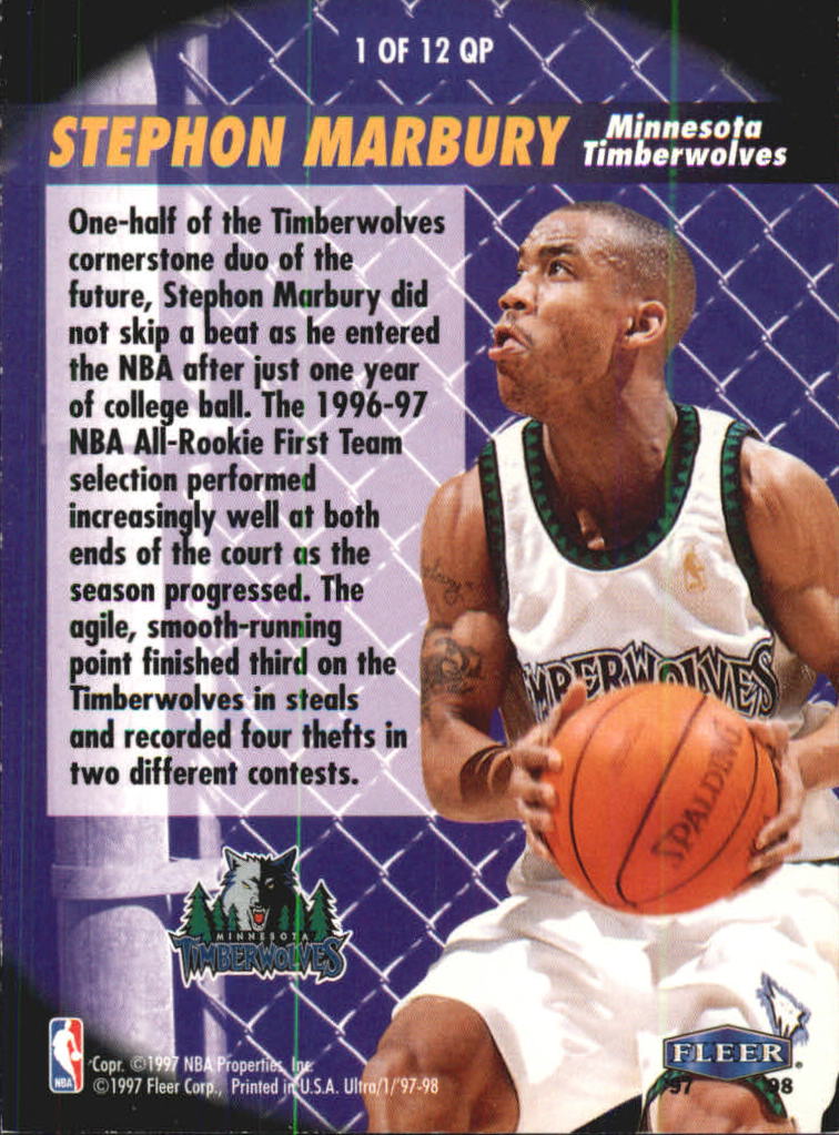 1997-98 Ultra Quick Picks #1 Stephon Marbury back image
