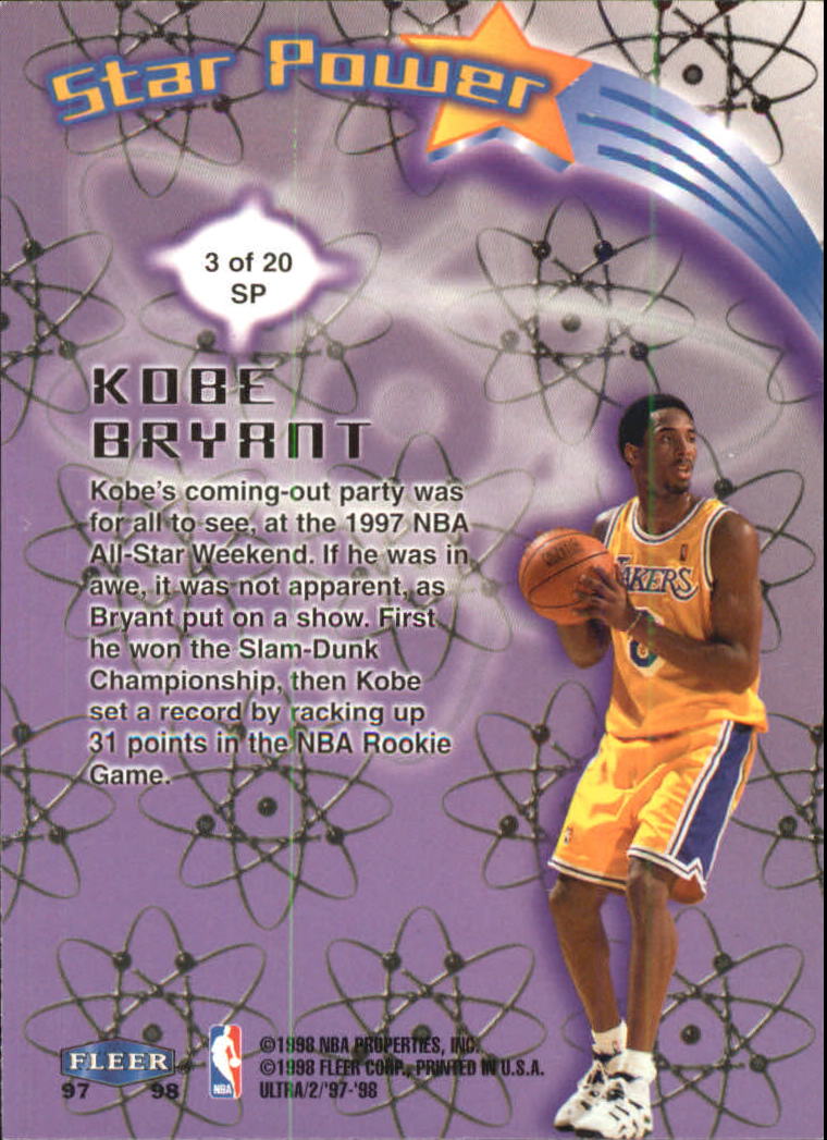 1997-98 Ultra Star Power #SP3 Kobe Bryant back image