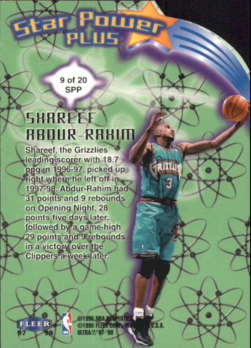 1997-98 Ultra Star Power Plus #SPP9 Shareef Abdur-Rahim back image