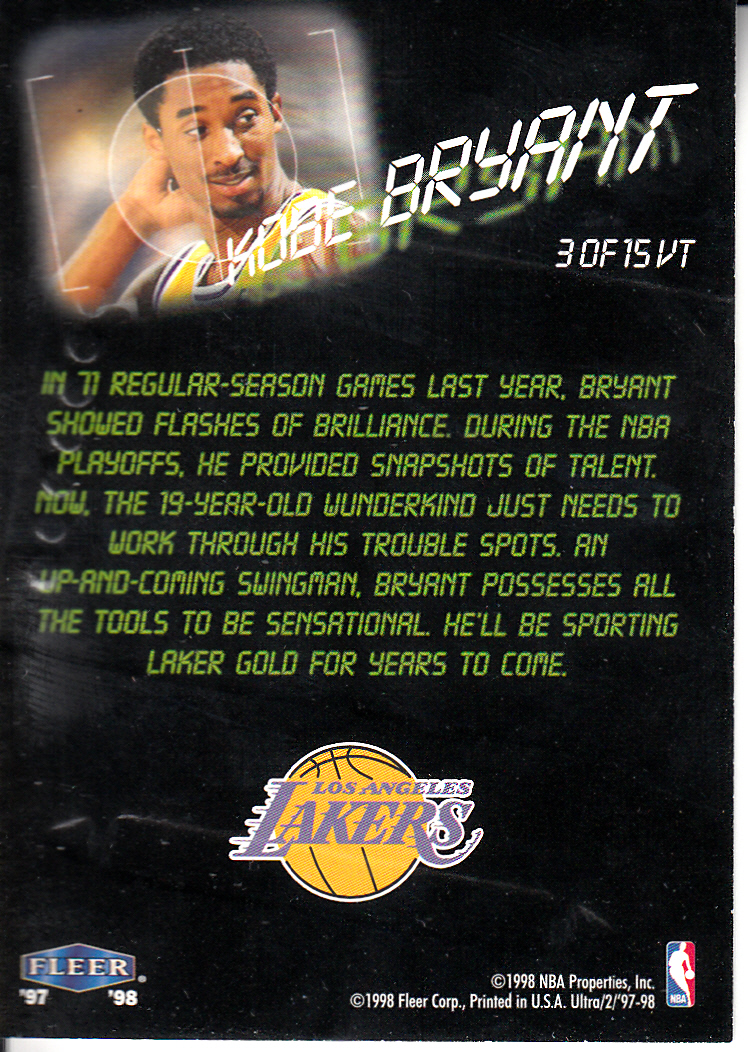 1997-98 Ultra View to a Thrill #VT3 Kobe Bryant back image