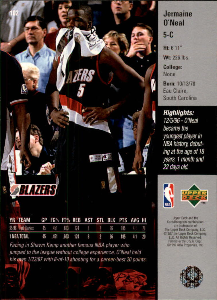 1997-98 Upper Deck #102 Jermaine O'Neal back image