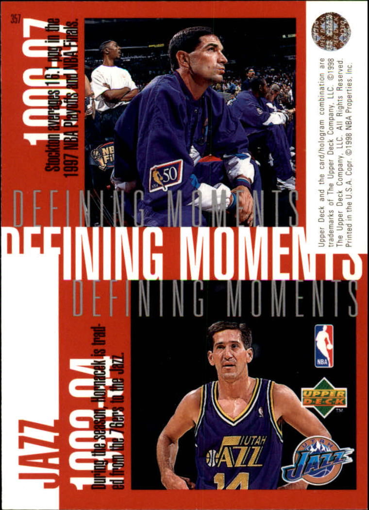 1997-98 Upper Deck #357 John Stockton/Karl Malone/Jeff Hornacek back image