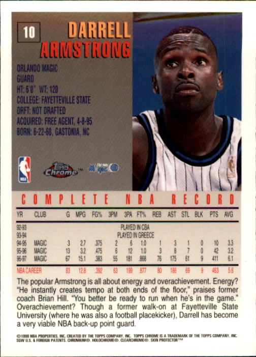 1997-98 Topps Chrome #10 Darrell Armstrong back image