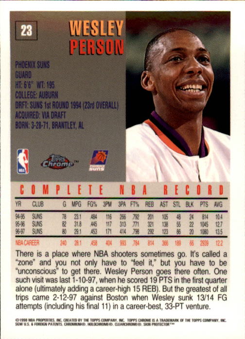 1997-98 Topps Chrome #23 Wesley Person back image
