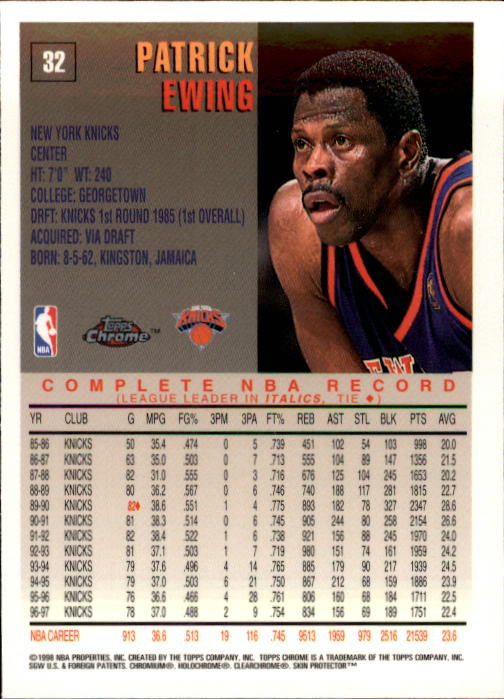1997-98 Topps Chrome #32 Patrick Ewing back image