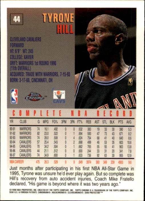 1997-98 Topps Chrome #44 Tyrone Hill back image