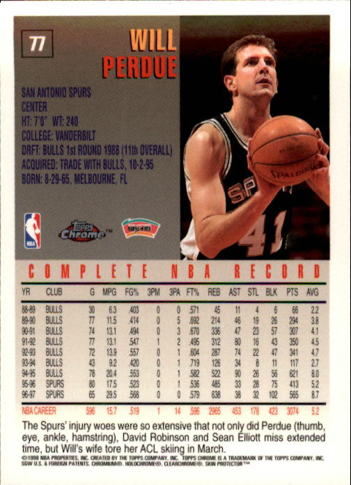 1997-98 Topps Chrome #77 Will Perdue back image