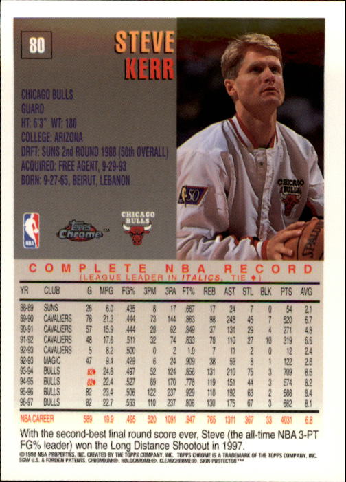 1997-98 Topps Chrome #80 Steve Kerr back image