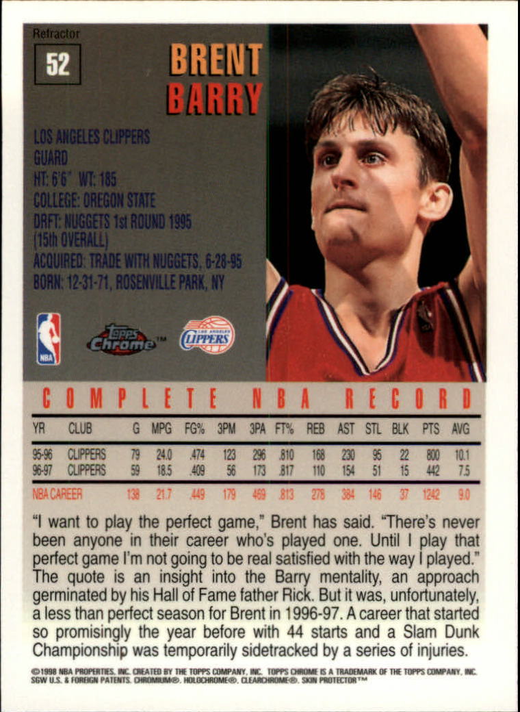 1997-98 Topps Chrome Refractors #52 Brent Barry