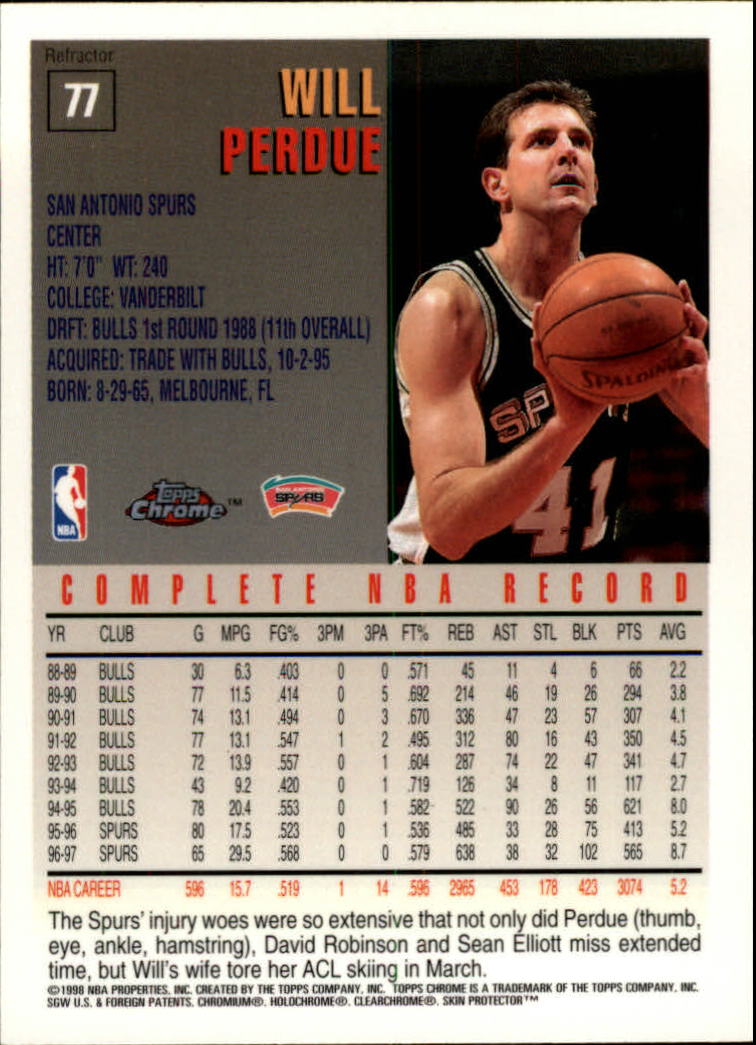 1997-98 Topps Chrome Refractors #77 Will Perdue back image