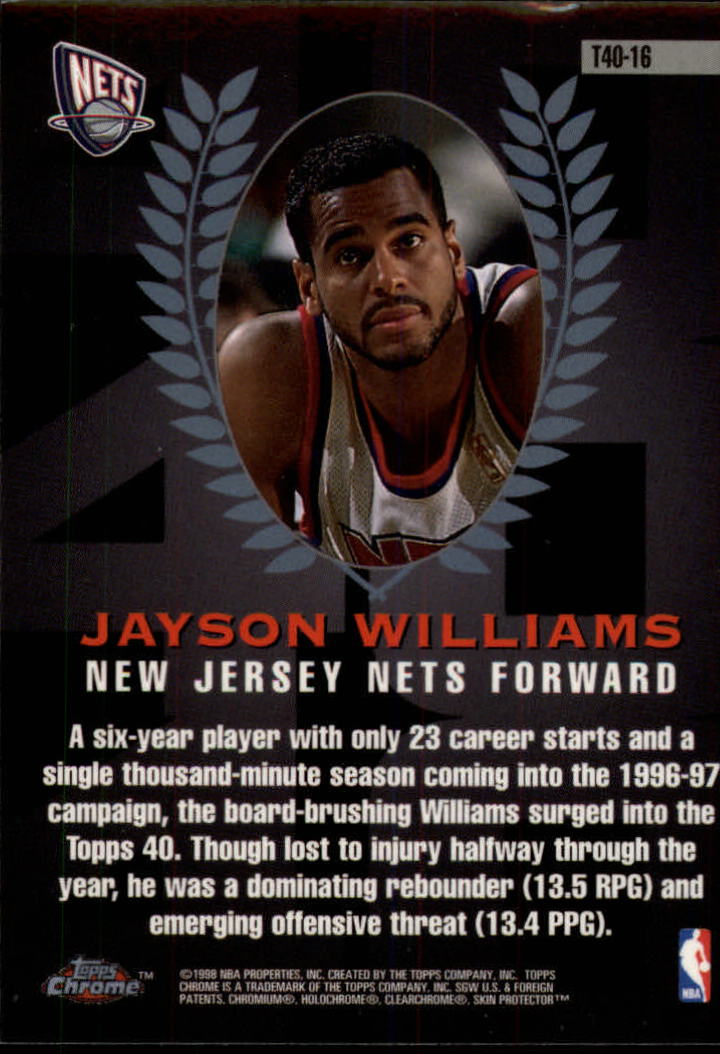 1997-98 Topps Chrome Topps 40 #T16 Jayson Williams back image