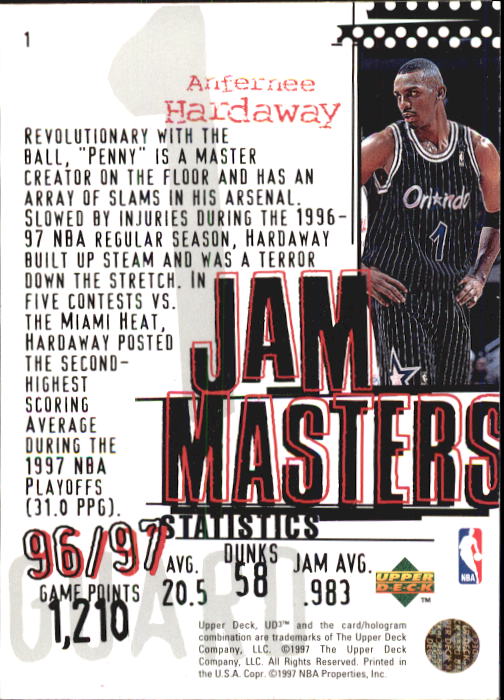 1997-98 UD3 #1 Anfernee Hardaway JM back image