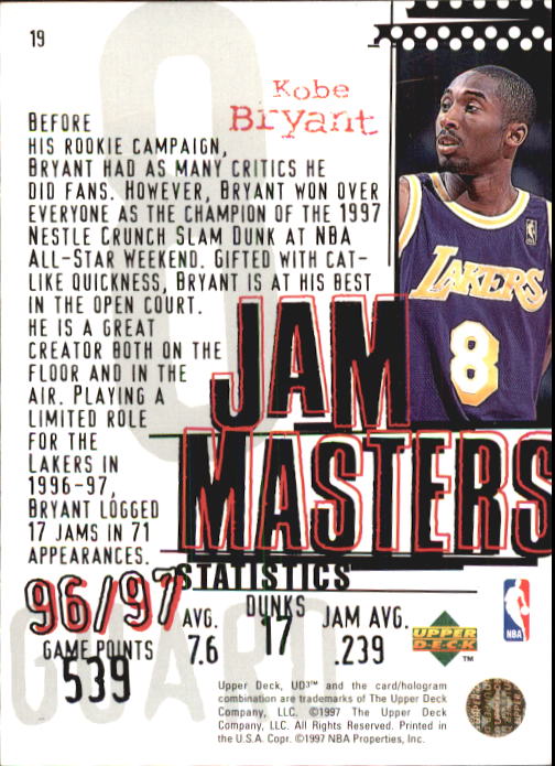 1997-98 UD3 #19 Kobe Bryant JM back image