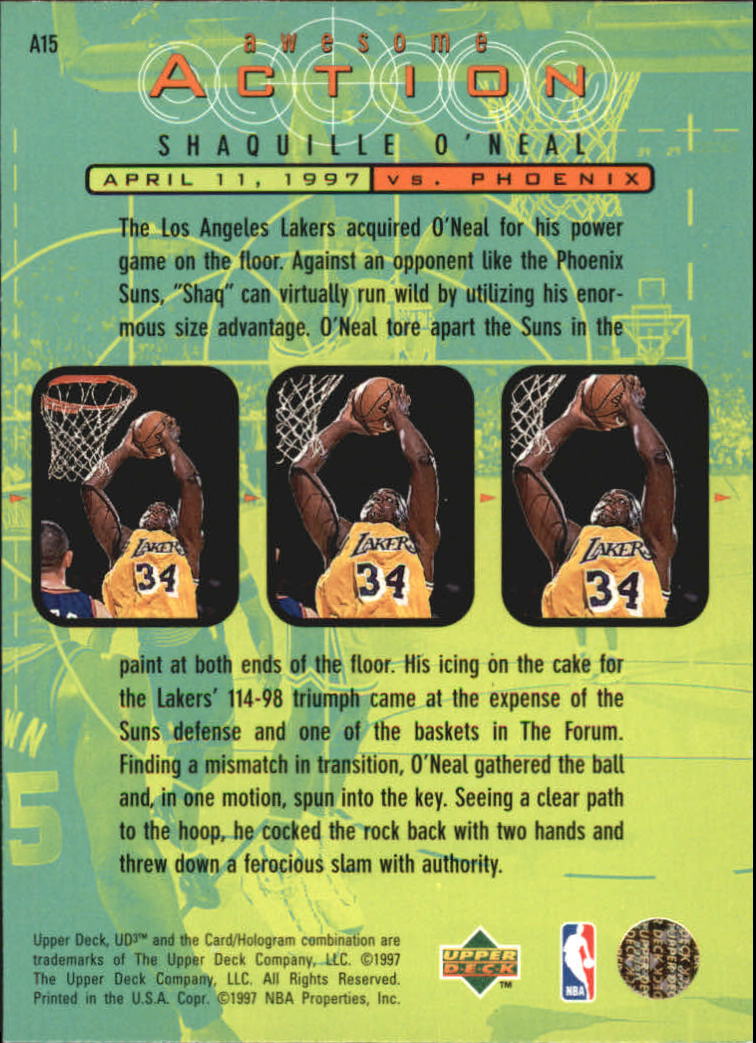 1997-98 UD3 Awesome Action #A15 Shaquille O'Neal back image