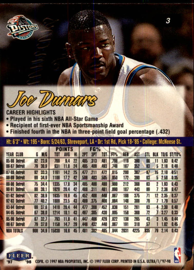 1997-98 Ultra #3 Joe Dumars back image