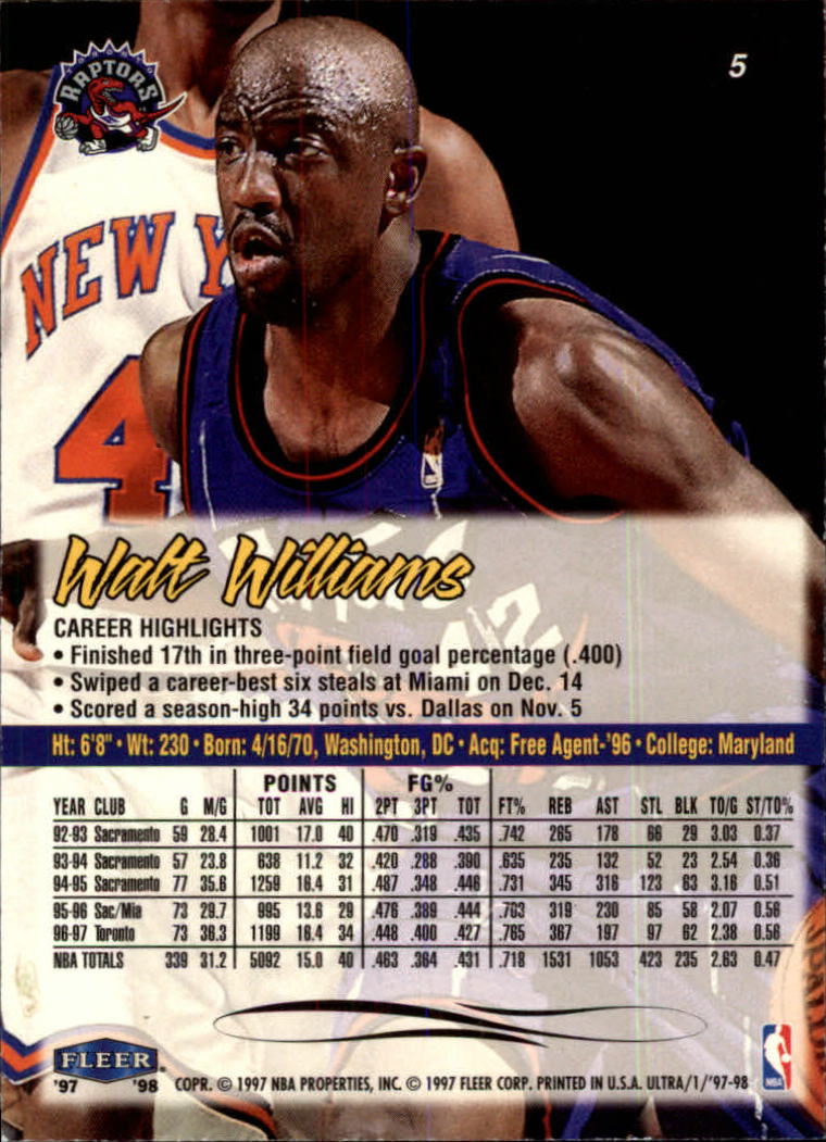 1997-98 Ultra #5 Walt Williams back image