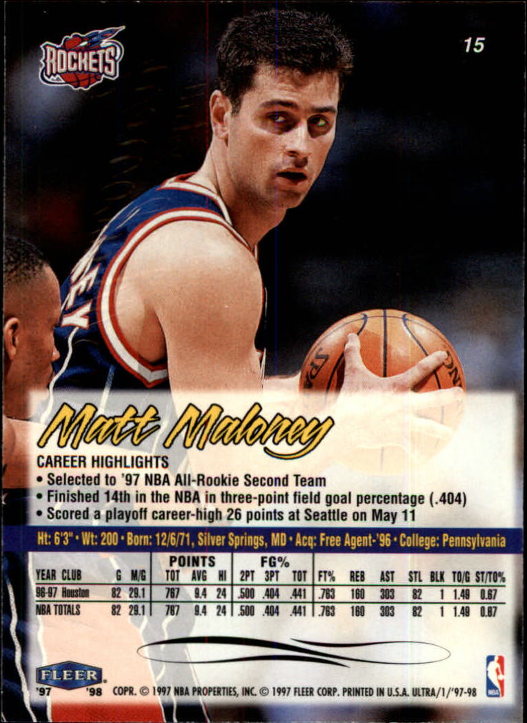 1997-98 Ultra #15 Matt Maloney back image